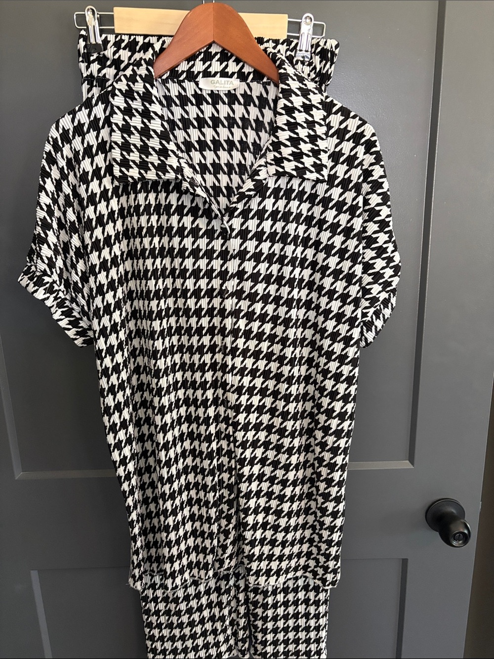 Black & White Houndstooth Shirt 2pc pant set